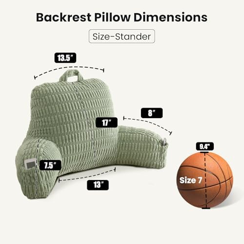 Reading Pillow for Sitting in Bed with Arm,Green Corduroy,M - Image 3