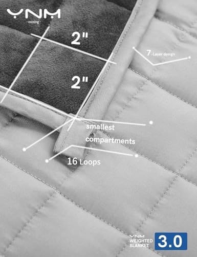 YnM Exclusive Weighted Blanket, Cooling Bamboo & Cozy Velvet Dual-Sided, Smallest Compartments with Glass Beads, Ideal for One Person of 190lbs on Queen/King Bed (60x80 Inches, 20 Pounds, Light Grey) - Image 5