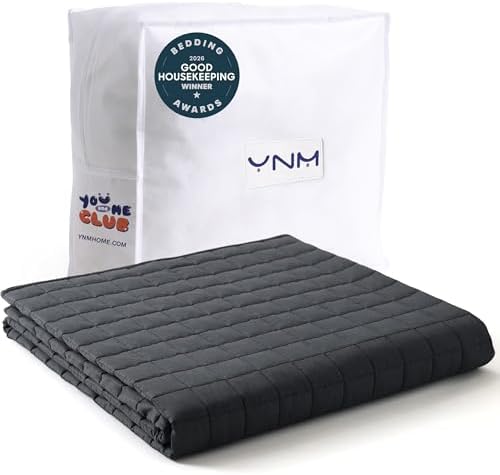 YnM 17lbs Weighted Blanket for Adults, Cotton Heavy Bed Throw Blanket with Cooling Glass Beads for All Season Use, Ideal for One Person of 160lbs (60x80 Inches, Queen Bed, Dark Grey) by YNM