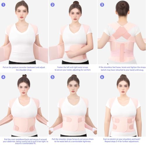 Posture Corrector for Women and Men, Back Brace with Lumbar Support Panel and Adjustable Shoulder Support, Full Back Support Posture Trainer, Back Straightener for Upper Back, Lower Back Support, Rounded Shoulders, Slouching, Hunchback Corrector (Pink,... - Image 6