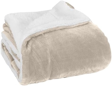Elegant Comfort Luxury Ultra-Plush Velvet Touch Fleece Throw Soft, Warm, Cozy| Micromink Sherpa-Backing Reversible Blanket for Bed, Sofa and Couch, Solid Cream by ELEGANTCOMFORT