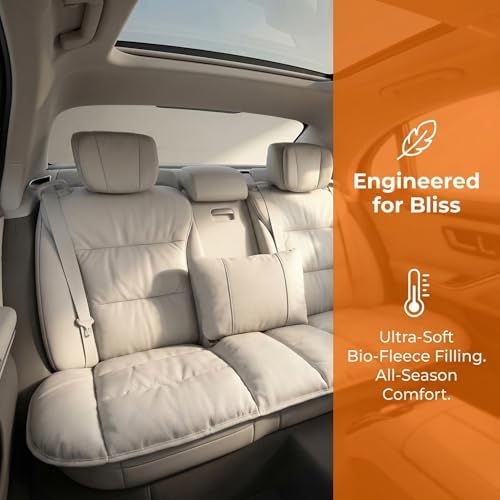 A leather rear seat cushion specially designed for cars - made by hand - can relieve pain in the buttocks, pressure points, and sciatic nerve. | Rear seat cover (Off White, Rear Seat Cushion) - Image 3