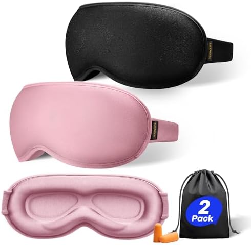 Weighted Eye Mask for Sleeping 2 Pack: Gentle Pressure Blackout Sleep Mask with 3D Contoured Cups, Zero Eye Pressure Sleep Mask for Lash Extensions, Memory Foam Travel Mask, Black Pink by FACEMOON