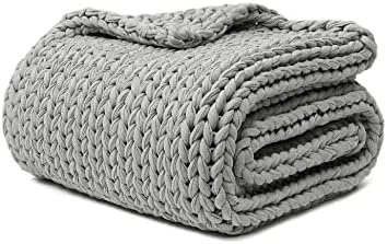 YnM 100% Cotton Weighted Blanket, Handmade Chunky Knitted Throw, No fillers Design, Soft and Breathable, Machine Washable Bed Blanket for Sleep or Home Decor (Lighte Grey, 48x72 Inch, 20lbs) by YNM