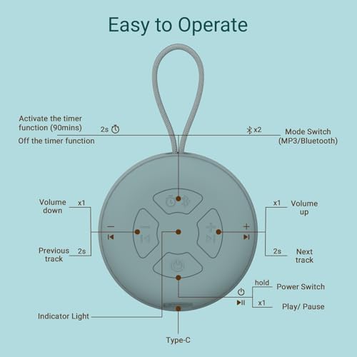 Portable Baby Sound Machine [White Noise for Babies Kids][Supports Bluetooth Audio Playback][Timer Function][12 Soothing Sounds] 15 Hours Battery Life, Travel,Shower,Clips on Baby Stroller.Slate - Image 7