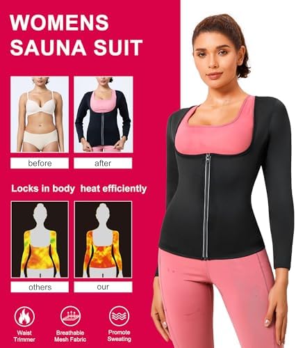 Gotoly Women Waist Trainer Hot Neoprene Shirt Sauna Suit Sweat Body Shaper Jacket Top Zipper Long Sleeve - Image 2