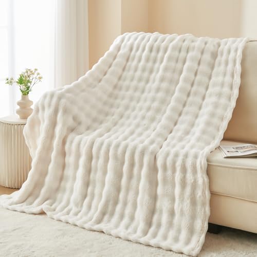 NEWCOSPLAY 3D Bubble Flannel Throw Blanket for Couch Ivory, 50"×60" - Image 2