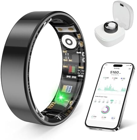 Smart Ring Health Monitor for Sleep Stress Exercise Tracking, IP68 Waterproof, Long Battery Life, No Subscription, Works with iOS Android, Suitable for daily use, exercise and play. (Black, 10) by Unknown