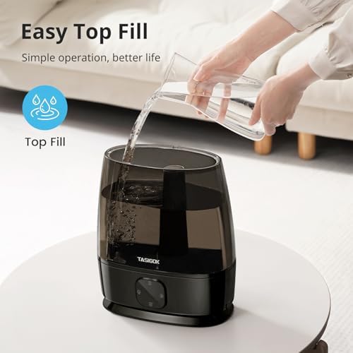 Humidifiers for Bedroom Home, 6L Cool and Warm Mist Air Humidifier for Large Room Baby Nursery, 50H Easy Clean and Top Fill, Quiet with Ultrasonic, Essential Oils, Auto Mode, for House, Black - Image 2