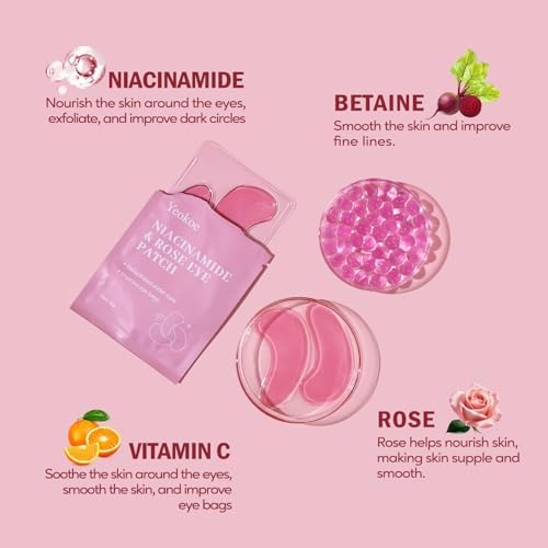 Yeokoe Under Eye Patches for Dark Circles,Puffy Eyes,20 Pairs Face Masks SkinCare With Niacinamide and Rose for Rehydrated - Image 3