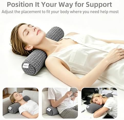 Cervical Pillow for Neck Pain, Memory Foam Neck Roll – Grey - Image 5