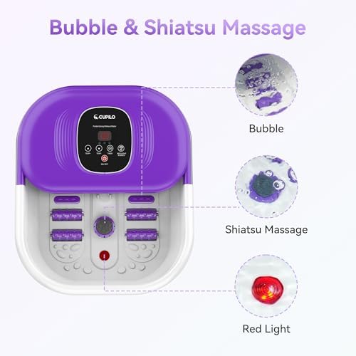 CuPiLo Foot Spa Bath Massager with Heat, Collapsible Foot Massager Spa Soaking Tub with Bubbles, Red Light, Pumice Stone, Shiatsu Massage Rollers, Pedicure Foot Spa for Relaxation, Gifts(Purple) - Image 5