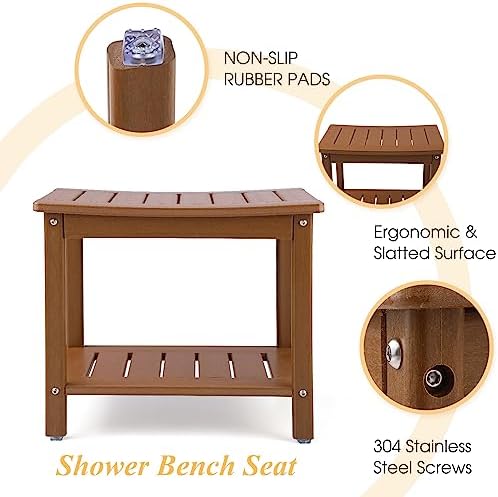Apolimi HDPE Shower Bench, 2-Tier Spa Stool with Storage Shelf, Non-Slip & Water Resistant Shower Seat (Teak L Size) - Image 5