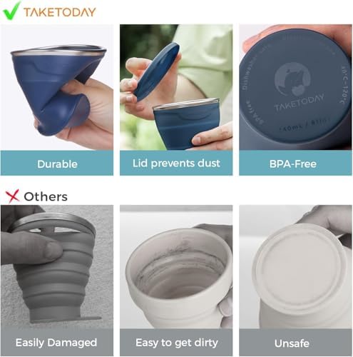 TakeToday Collapsible Cup 8 oz 2-Pack for Travel, Navy & Charcoal - Image 4