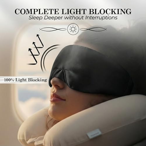 SLEEP SANCTUARY 100% Pure Mulberry Silk Sleep Mask - 22 Momme Light Blocking Hook & Loop Silk Eye Mask for Sleeping - Secure Fit for Side Sleepers, Women & Men - Cloud Soft (Black) - Image 3