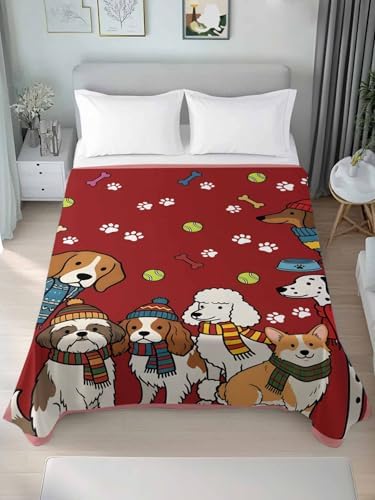 King Flat Sheet Scarf Dog Flat Sheets Only Soft Breathable Microfiber Bedding Top Sheets Luxury Hotel Quality Puppy Animal Paw Print Tennis Ball Red King Bed Sheet for All Season Bedroom Dorm Decor - Image 3