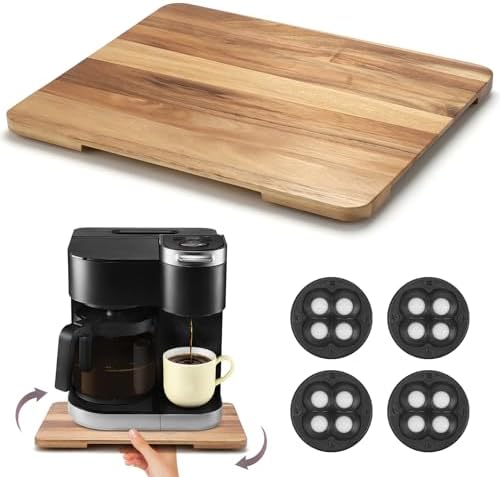 360°Rolling Tray Acacia Wood Kitchen Appliance Slider for Coffee Maker Pot by GIASSVIO