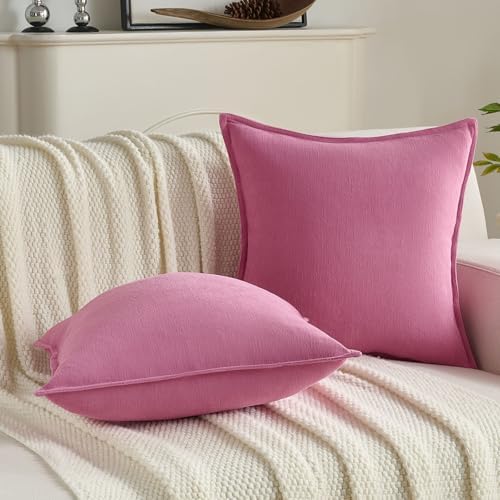 FUTEI Pack of 2 Chenille Throw Pillow Covers 18x18 Inch, Hot Pink - Image 5