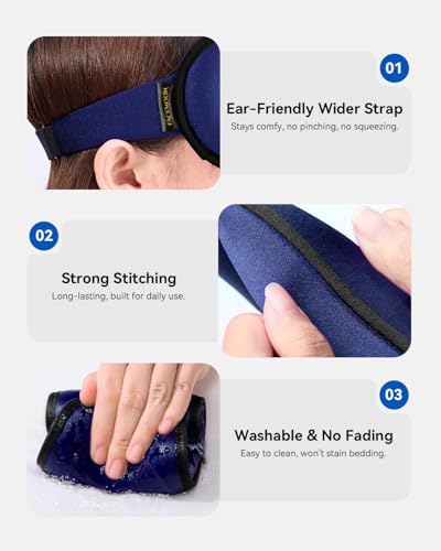 FACEMOON 3D Blackout Weighted Sleep Eye Mask, Travel Essentials, Navy Blue - Image 6