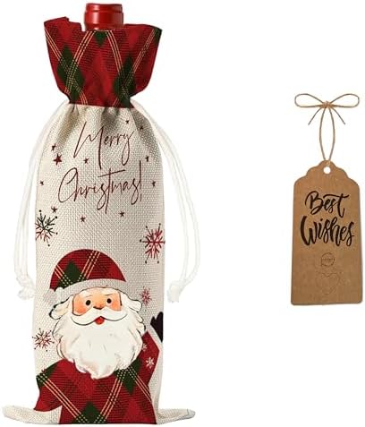 1Pcs Wine Bags Christmas Gift Bag, Wine Bottle Bags Merry Xmas Bottle Covers for Merry Christmas,Birthday, Holiday Party,Wedding,Storage with 1Pcs Kraft Blessing Cards and natural jute rope by Yourloveisourmotivation%EF%BC%81