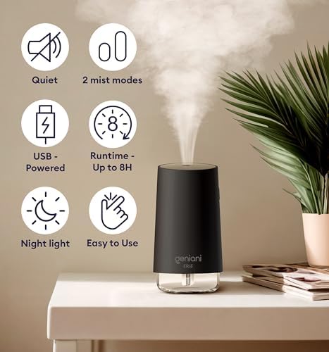GENIANI Portable Small Cool Mist Humidifier – USB Powered (Not Rechargeable), Compact Desktop Humidifier for Plants, Office, Baby Room – Auto Shut Off & Night Light – Black, 0.25L - Image 6