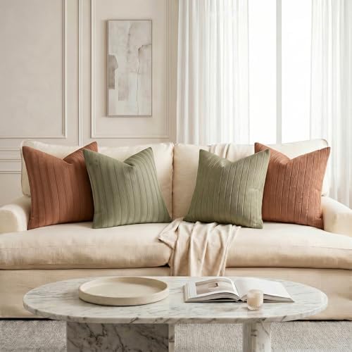 DEZENE 22x22 Olive Green Throw Pillow Covers Pack of 2 Soft Striped Corduroy Square Spring Summer Outdoor Pillow Cases for Couch Sofa Bedroom Living Room Home Decor - Image 7