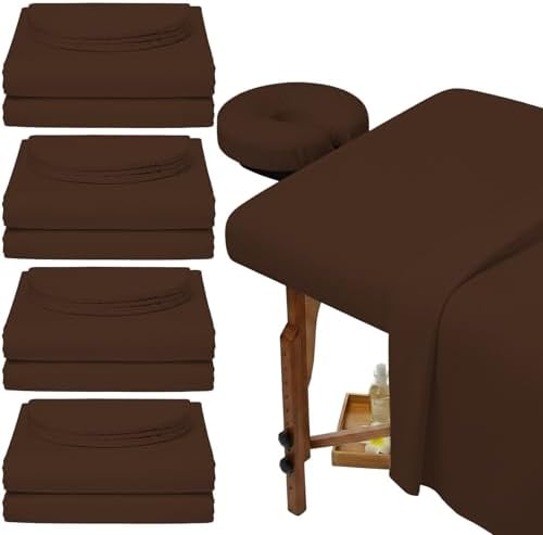 Oudain 4 Sets 3 Piece Soft Microfiber Massage Table Sheets Set Bulk Includes Massage Flat Sheet and Fitted Sheet and Face Rest Cover(Chocolate) by Oudain