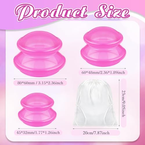 TrelaCo 6 Pcs Silicone Cupping Kit for Massage Therapy,Clear Hot Pink - Image 2