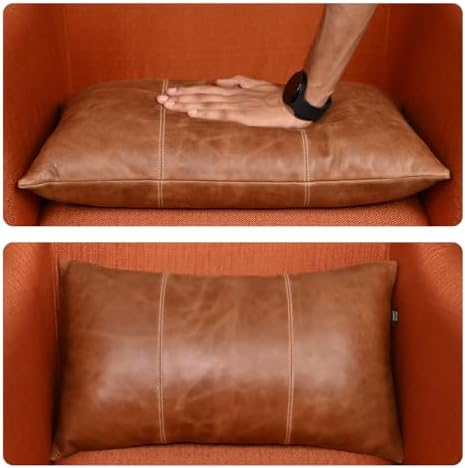 LL LEATHER LOVERS Genuine Lambskin Leather Pillow Cover, 16x24 Inch Case for Lumbar Throw Couch Pillows, Thick & Soft Cushion Covers for Sofa Bed Home Decor (Cognac Brown Plain Pack of 2) - Image 6