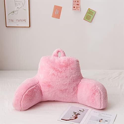 Aimuan Reading Pillow Bed Rest Pillow with Arms Rabbit Fur Cushion for Adults Teens Incline Rest Sitting up & Sleeping Snoring Pillow with Pregnancy Lumbar Back Support (Standard, Pink) by AIMUAN
