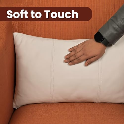 LL LEATHER LOVERS 100% Lambskin Leather Pillow Cover 10x18 Inch – Hand-Stitched Cushion Case with Hidden Zipper, Decorative Throw Cover for Sofa, Bed and Living Room - White Panel Pack of 1 - Image 4