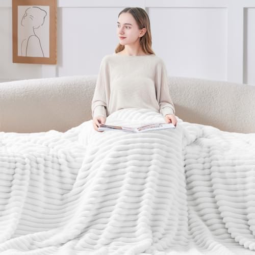 BEDELITE Ribbed Twin Blanket for Couch & Bed, Bright White, 60"x80" - Image 3
