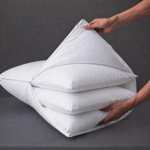 Three Geese Adjustable Layer Goose Feather Pillow Queen Size,Assemblable Bed Pillow with Pillowcase,100% Soft Cotton Cover,Good for Side and Back Stomach Sleeper,Packaging Include 1 Pillow. by ThreeGeese