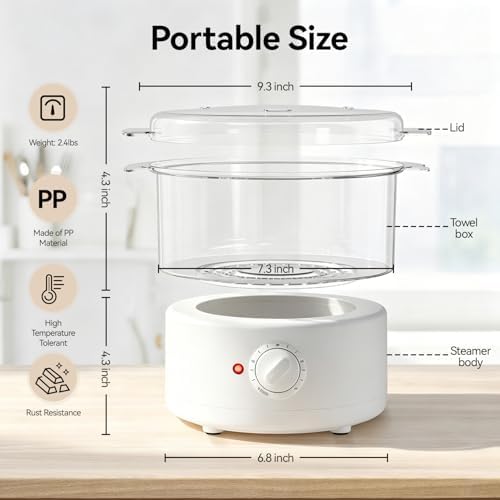 Mini Hot Towel Warmer - 1 min Steam & 60℃ in 20mins, Towel Steamer for Facials/Barber/Massage, Portable 2.4lbs Small Heater for Home Spa/Bathroom/Light Salon Use (White-X-Small) - Image 3