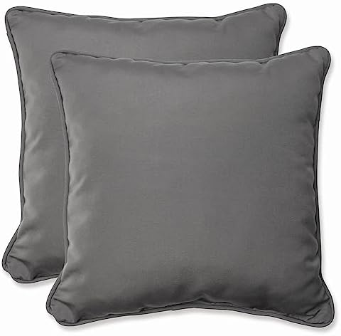 Pillow Perfect Fortress Solid Indoor/Outdoor Throw Pillow Plush Fill, Weather and Fade Resistant, Throw - 18.5" x 18.5", Grey, 2 Count by PillowPerfect