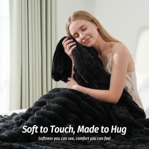 Fleece Weighted Blanket for Adults 80" x 87" 15lbs Soft Blankets, Black - Image 2