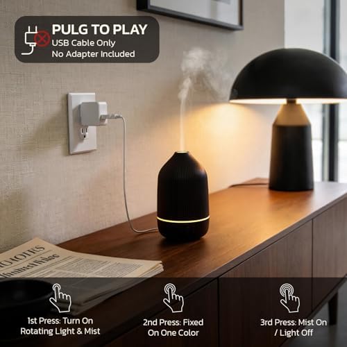 Essential Oil Diffuser, 100ml Aromatherapy Diffuser, Mini Ultrasonic Diffuser for Essential Oil, Home, Office, Cool Mist Humidifier with 7 Led Light, Auto Shut-Off, Black - Image 3