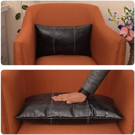 LL LEATHER LOVERS 100% Lambskin Leather Pillow Cover 22x30 Inch – Hand-Stitched Cushion Case with Hidden Zipper, Decorative Throw Cover for Sofa, Bed and Living Room - Ink Blue Panel Pack of 1 - Image 6