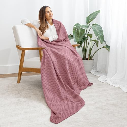 Comfy Cubs Waffle Blanket King, 108" x 90" - 100% Cotton Lightweight Breathable Bed Blanket - Soft Textured Thermal Weave for All Seasons – Decorative Cozy Layer for Couch, Sofa, or Bed - Mauve - Image 6