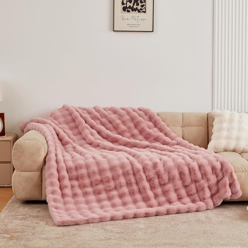 BENVWE Faux Fur Throw Blanket for Couch Bed - Fluffy Soft Thick Bubble Blanket for Living Room Home Decor - Mothers Day Birthday Gifts for Women, Dusty Pink, 63" x 80" by BENVWE