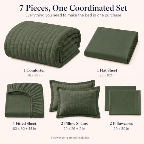 CozyLux Queen Comforter Set, 7 Pieces Dark Green Seersucker Bed in a Bag - Image 2