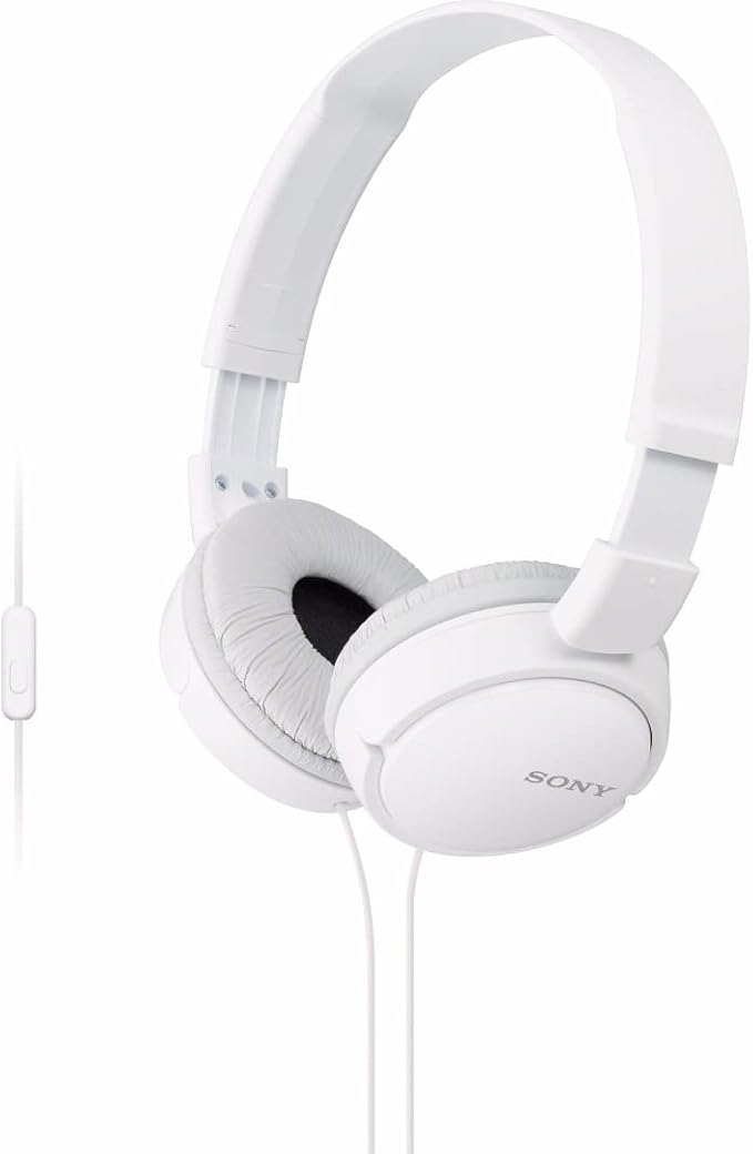 Sony ZX Series Wired On-Ear Headphones with Mic, White MDR-ZX110AP by Unknown