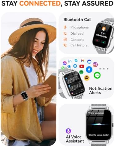 Smart Watches for Men Women, Fitness Tracker with Activity Counter/ Sleep Monitor, IP68 Waterproof Smart Watch for Android iPhone iOS Compatible (Silver Case w/ Starlight & Sliver Milanese Band, 1.83) - Image 2