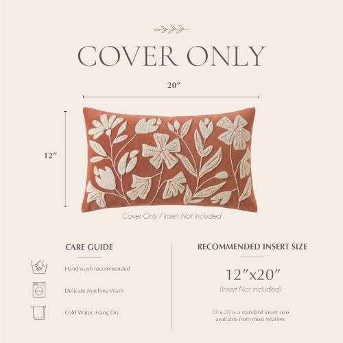 BlissBlush Lumbar Pillow Cover 12x20 Inch, Rust Terracotta Floral Tufted Velvet Decorative Accent Pillow Case for Sofa Bed Living Room, Cover Only - Image 6