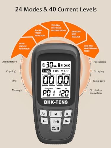 24 Modes TENS Unit Muscle Stimulator with 8 Electrode Pads, Professional 3-in-1 Electronic Pulse Massager with 2-150Hz Rate, 40 Levels, 90mins Timer, EMS TENS Machine for Pain Relief Therapy - Image 3