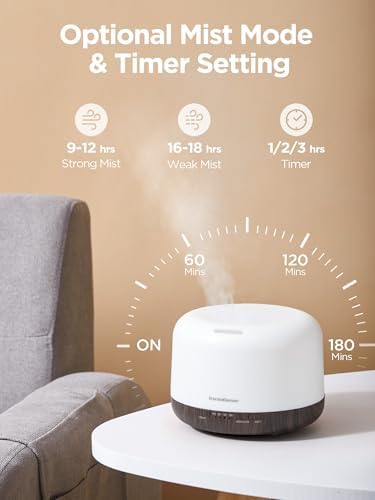 InnoGear 500ml Essential Oil Diffuser for Home Cool Mist Humidifier, Brown - Image 3