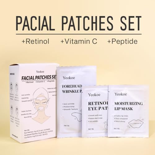 Yeokoe Forehead Wrinkle Patches,Under Eye Patches and Lip Mask 30 PCS. Face Masks Skincare With Retinol Serum For Anti-aging Puffy Eyes and Dark Circles - Image 3