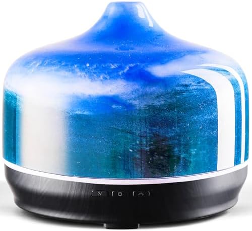 Porseme 500ml Glass Essential Oil Diffuser Aromatherapy Ultrasonic Cool Mist Humidifier 15-21 Running Hours Waterless Auto-Off Air Diffusers for Sleeping Yoga Working Spa(Dreamy Blue) by Porseme