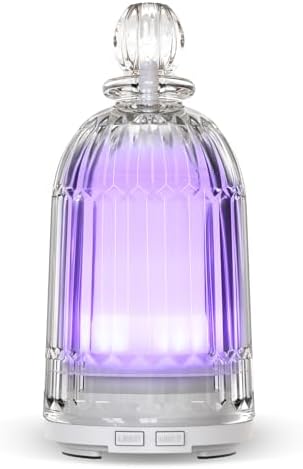 120ml Glass Essential Oil Diffuser, Ultrasonic Aroma Diffuser Glass Cover & Plastic Reservoir with Auto Shut-Off, 7 Colors LED Light for Home, Bedroom, Office, Yoga(White Base) by DOUDING