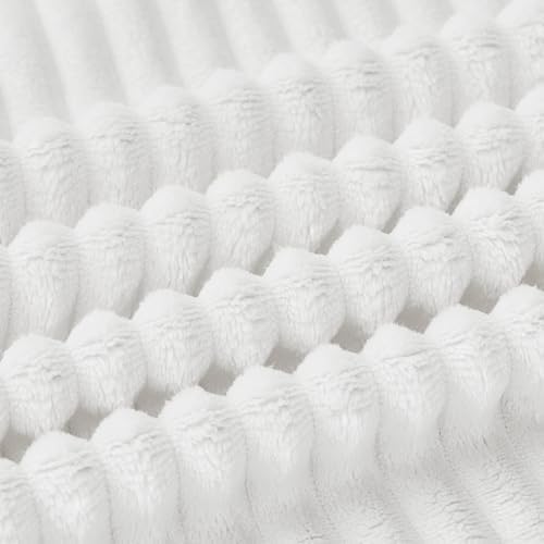 Bnuitland Fleece Throw Blanket for Couch, 300GSM Soft Warm Cozy Fluffy Throw for Adults & Kids, Stripe Pattern, All Season Sofa Bed Blanket for Home Decor, White 60"x80" - Image 6